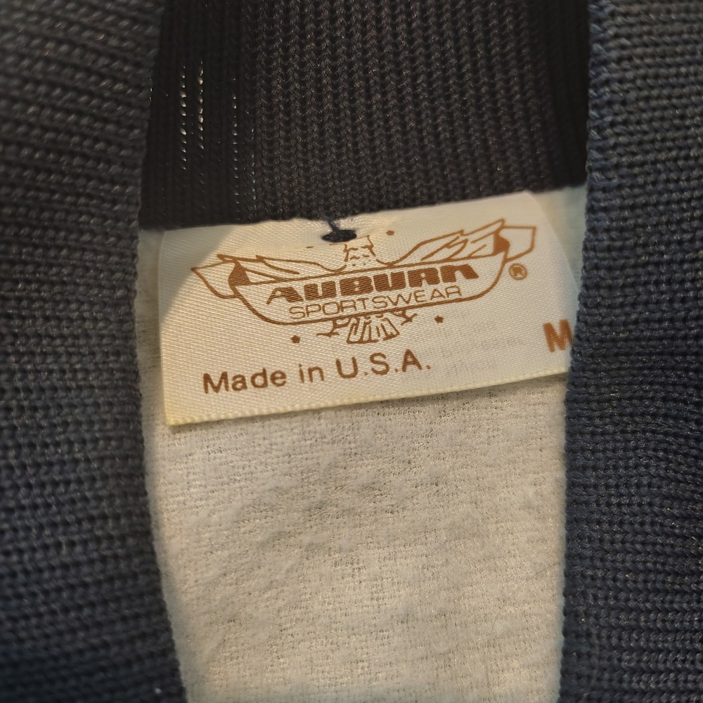 Vintage 1990 Auburn Sportswear Satin Bomber Jacket Navy Blue UCC Star Plant M - Picture 3 of 7